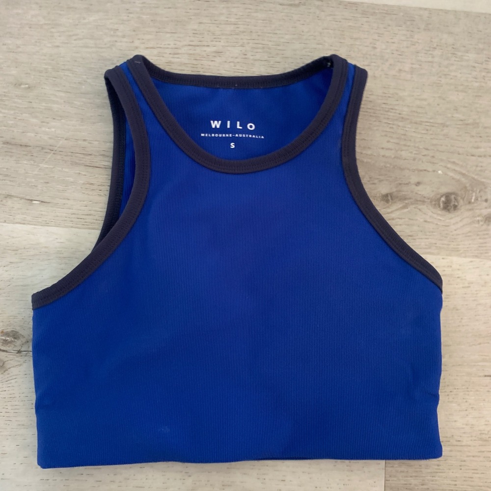 WILO The Label Ribbed Crop Tank Top Royal Blue Navy Trim Small Sporty Streetwear